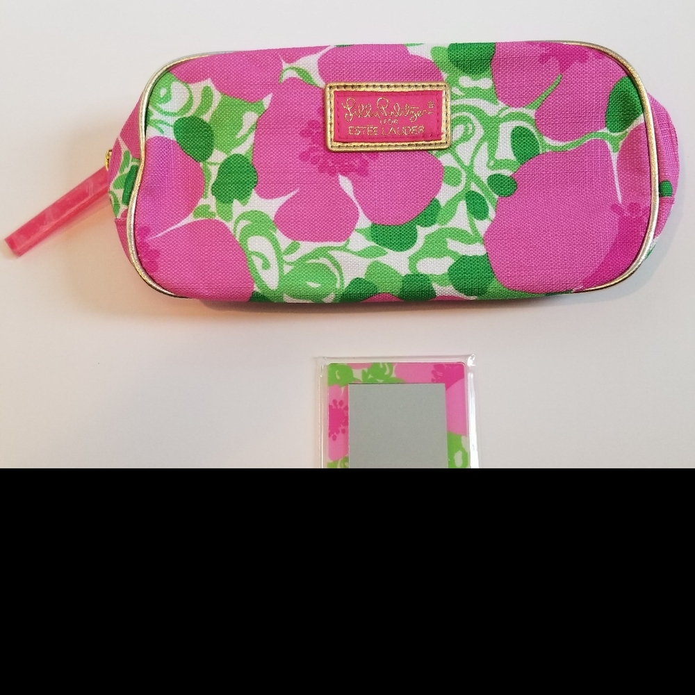 2 New Lilly Pulitzer For Estee Lauder Cosmetic Bags - 1 w/ mirror, 1 waterproof - Picture 2 of 8